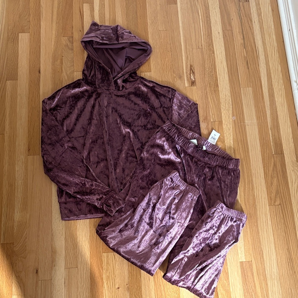 NWT Gap Purple Velour Hoodie and Pants Set (top XL (12), bottom L(10))
